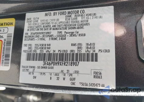 2015 Ford Fusion Se from USA, damaged, VIN 3FA6P0H9XFR218907
